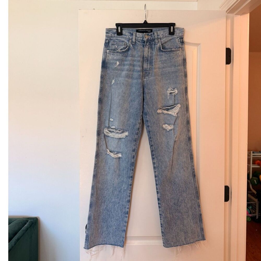 Veronica Beard Dylan High Rise Full Length Straight Jeans Pebble Stone Size 28 - Picture 3 of 14